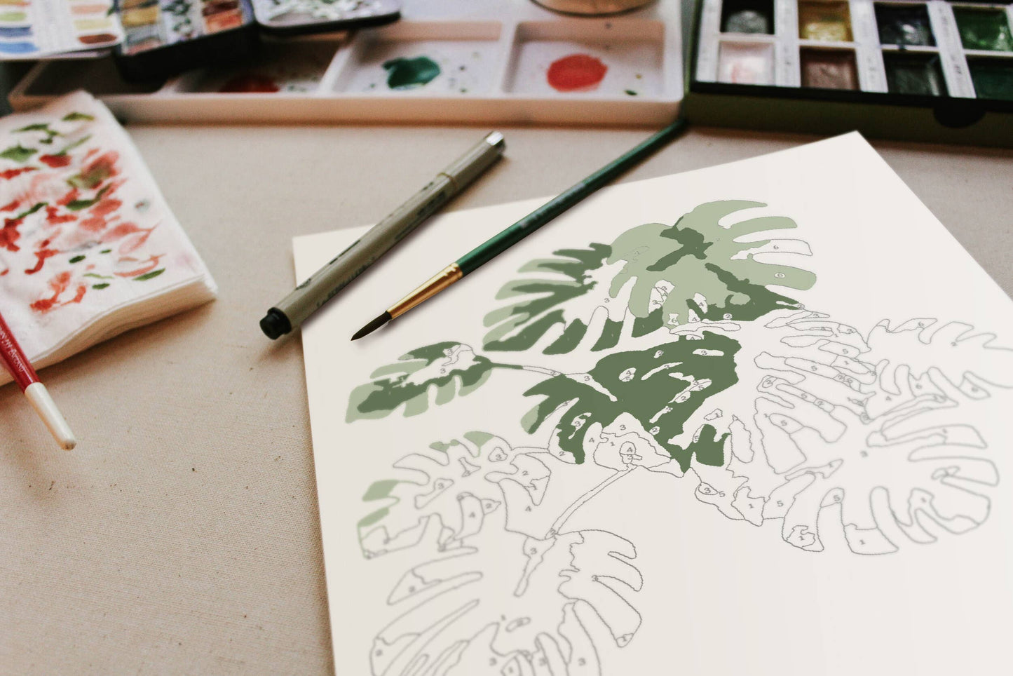Tropical Plants Paint-By-Numbers paint by numbers kit detail view by ByGeorgee